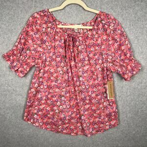 Land N Sea Top Womens Medium Pink‎ Floral Blouse Cottage Flowy Prairie Career